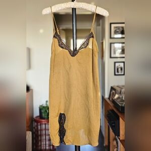 Urban Outfitters Out From Under Olive Green Lace Satin Slip Dress